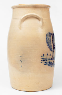 Extraordinary J. & E. NORTON / BENNINGTON, VT Stoneware Churn w/ Elaborate Cobalt Horse Decoration