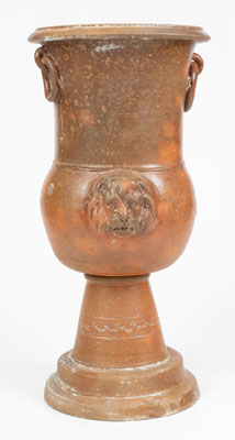 Rare Large-Sized Stoneware Urn w/ Applied Lion s Heads, possibly Thomas Family, Huntingdon County, PA