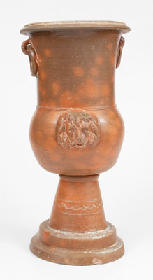 Rare Large-Sized Stoneware Urn w/ Applied Lion s Heads, possibly Thomas Family, Huntingdon County, PA