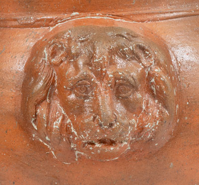 Rare Large-Sized Stoneware Urn w/ Applied Lion s Heads, possibly Thomas Family, Huntingdon County, PA