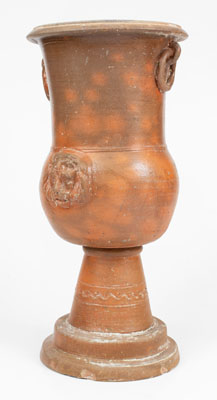 Rare Large-Sized Stoneware Urn w/ Applied Lion s Heads, possibly Thomas Family, Huntingdon County, PA