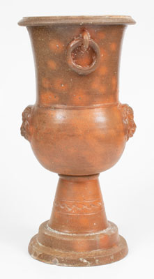 Rare Large-Sized Stoneware Urn w/ Applied Lion s Heads, possibly Thomas Family, Huntingdon County, PA