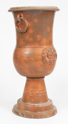 Rare Large-Sized Stoneware Urn w/ Applied Lion s Heads, possibly Thomas Family, Huntingdon County, PA