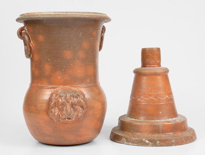 Rare Large-Sized Stoneware Urn w/ Applied Lion s Heads, possibly Thomas Family, Huntingdon County, PA