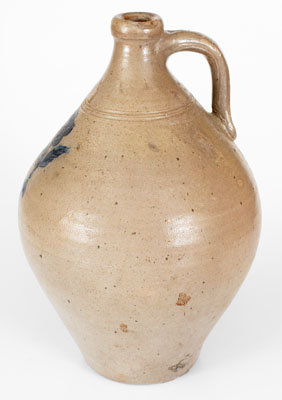 Fine 18th Century Boston Stoneware Jug w/ Impressed Flower, attrib. Jonathan Fenton