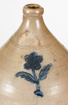 Fine 18th Century Boston Stoneware Jug w/ Impressed Flower, attrib. Jonathan Fenton