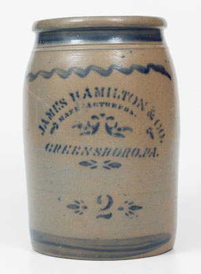 2 Gal. JAMES HAMILTON & CO. / GREENSBORO, PA Stoneware Jar, c1875