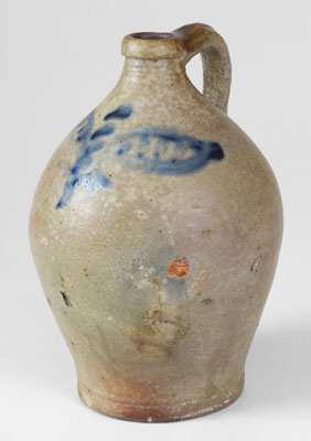 Fine Small-Sized Stoneware Jug w/ Brushed Cobalt Decoration, Hudson River Valley, NY