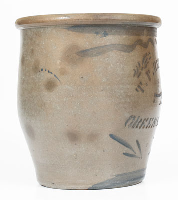 T. F. REPPERT / GREENSBORO, PA Stoneware Cream Jar w/ Stenciled Plough, c1880