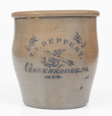 T. F. REPPERT / GREENSBORO, PA Stoneware Jar w/ Stenciled Bird Decoration