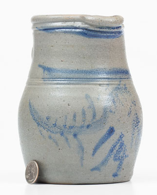 Rare 1/4 Gal. Stoneware Pitcher w/ Freehand Decoration, Western PA origin, c1875