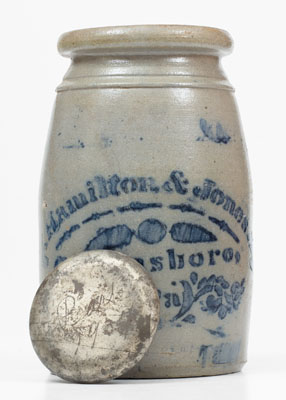 Hamilton & Jones / Greensboro, PA Stoneware Wax Sealer w/ Tin Lid, c1875