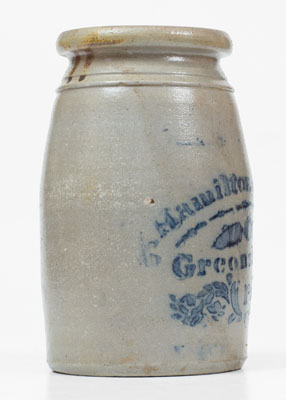 Hamilton & Jones / Greensboro, PA Stoneware Wax Sealer w/ Tin Lid, c1875