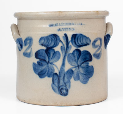 2 Gal. T. HARRINGTON / LYONS, NY Stoneware Crock w/ Cobalt Floral Decoration