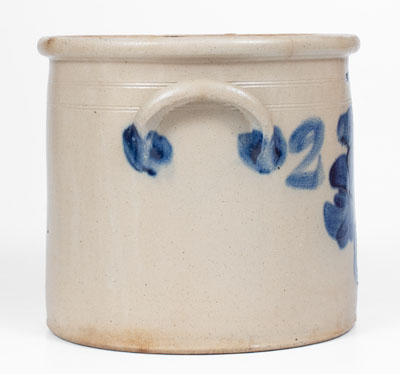 2 Gal. T. HARRINGTON / LYONS, NY Stoneware Crock w/ Cobalt Floral Decoration