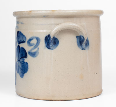 2 Gal. T. HARRINGTON / LYONS, NY Stoneware Crock w/ Cobalt Floral Decoration