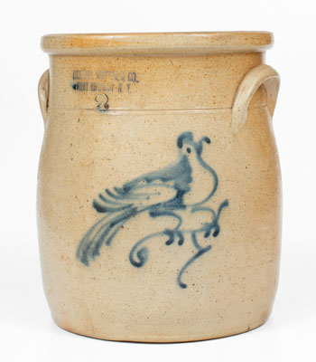 2 Gal. HAXSTUN, OTTMAN & CO. / FORT EDWARD, NY Stoneware Jar w/ Bird Decoration