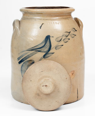 CHELSEA, Massachusetts Stoneware Lidded Jar w/ Cobalt Bird Decoration