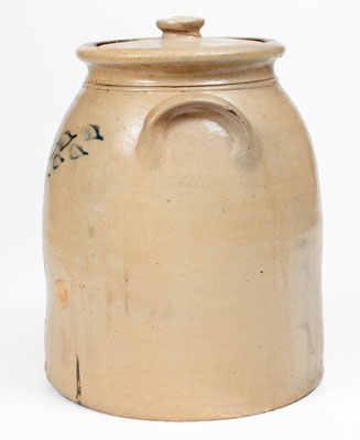 CHELSEA, Massachusetts Stoneware Lidded Jar w/ Cobalt Bird Decoration