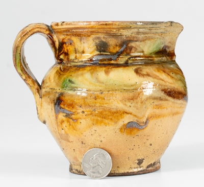 Fine Glazed American Redware Pitcher w/ Marbled Slip, 19th century