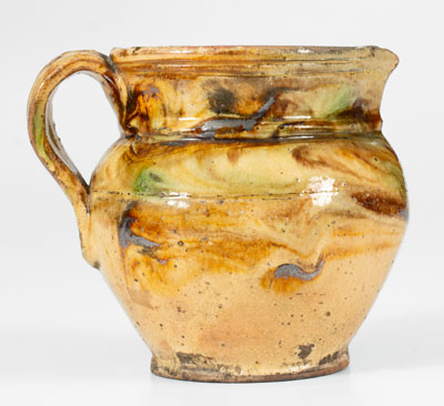 Fine Glazed American Redware Pitcher w/ Marbled Slip, 19th century