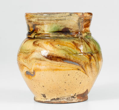 Fine Glazed American Redware Pitcher w/ Marbled Slip, 19th century