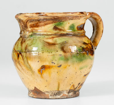 Fine Glazed American Redware Pitcher w/ Marbled Slip, 19th century