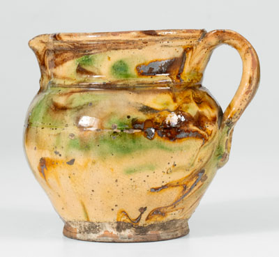 Fine Glazed American Redware Pitcher w/ Marbled Slip, 19th century