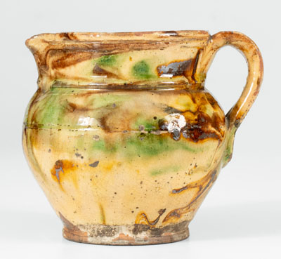 Fine Glazed American Redware Pitcher w/ Marbled Slip, 19th century