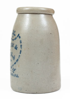 HAMILTON & JONES / GREENSBORO, PA Stoneware Canning Jar w/ Stenciled Shield