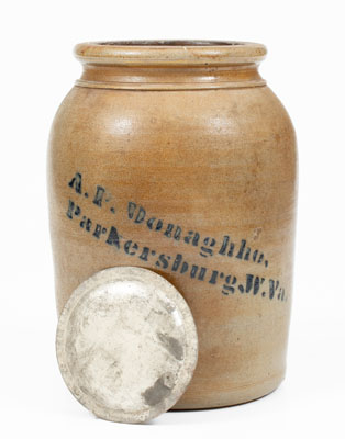 A. P. DONAGHHO / PARKERSBURG, W. VA / 1876 Stoneware Jar