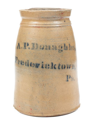 A. P. Donaghho / Fredericktown, PA Stoneware Canning Jar, c1870