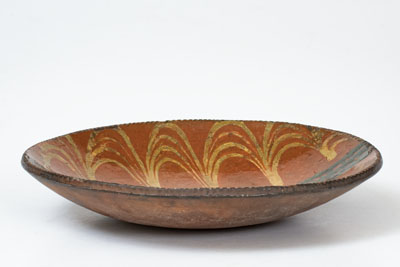 Pennsylvania Redware Plate w/ Yellow and Copper Slip Decoration, possibly Philadelphia