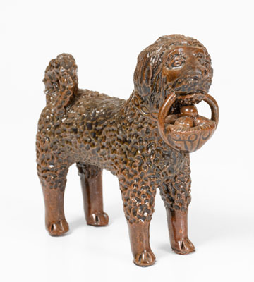 Pennsylvania Redware Standing Dog w/ Basket Figure, possibly Bell Family, Waynesboro, c1850-80