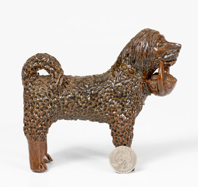 Pennsylvania Redware Standing Dog w/ Basket Figure, possibly Bell Family, Waynesboro, c1850-80