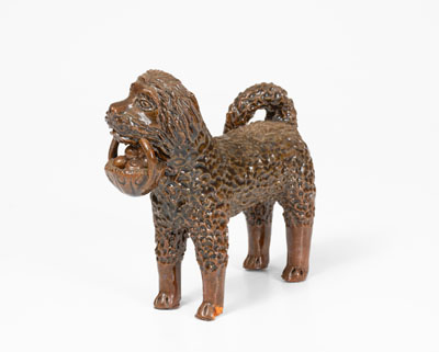 Pennsylvania Redware Standing Dog w/ Basket Figure, possibly Bell Family, Waynesboro, c1850-80