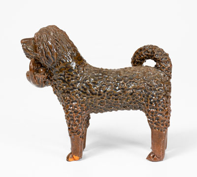 Pennsylvania Redware Standing Dog w/ Basket Figure, possibly Bell Family, Waynesboro, c1850-80