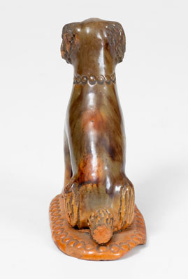 Pennsylvania Redware Seated Dog Figure w/ Floral-Impressed Base, possibly Adams County