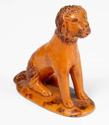 Pennsylvania Redware Seated Dog Figure w/ Manganese Accents, c1850-80