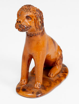 Pennsylvania Redware Seated Dog Figure w/ Manganese Accents, c1850-80