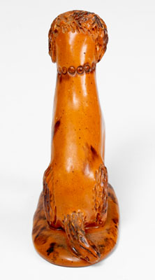 Pennsylvania Redware Seated Dog Figure w/ Manganese Accents, c1850-80