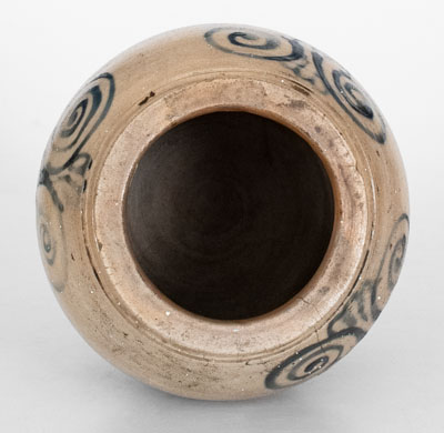 Very Rare Small-Sized Ovoid Stoneware Jar w/ Watchspring Decoration, Manhattan, 18th century