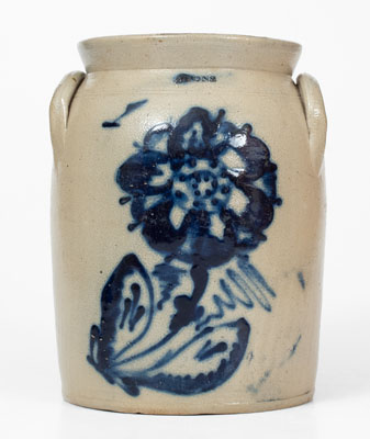 Fine Lyons, New York Stoneware Jar w/ Large Floral Design, attrib. Shem Thomas at Thompson Harrington Pottery