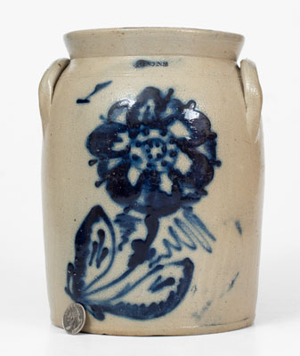 Fine Lyons, New York Stoneware Jar w/ Large Floral Design, attrib. Shem Thomas at Thompson Harrington Pottery