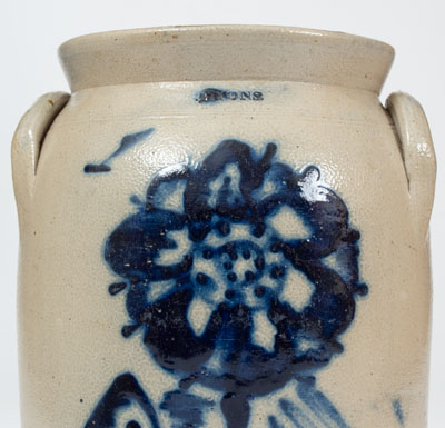 Fine Lyons, New York Stoneware Jar w/ Large Floral Design, attrib. Shem Thomas at Thompson Harrington Pottery