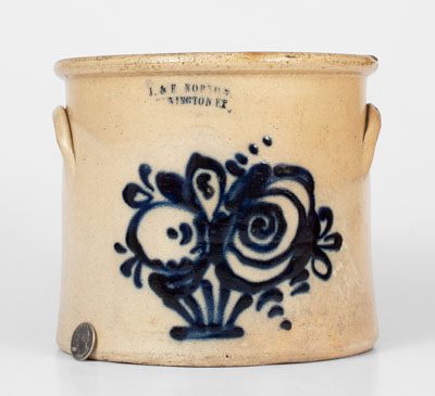 Scarce J. & E. NORTON / BENNINGTON, VT Stoneware Crock w/ Cobalt Flowering Urn, c1855