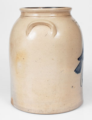 3 Gal. FULPER BROS. / FLEMINGTON, NJ Stoneware Jar w/ Cobalt Bird Decoration, 1881-98