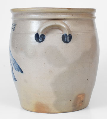 COWDEN & WILCOX / HARRISBURG, PA 3 Gal. Stoneware Jar w/ Cobalt Bird-on-Stump Decoration