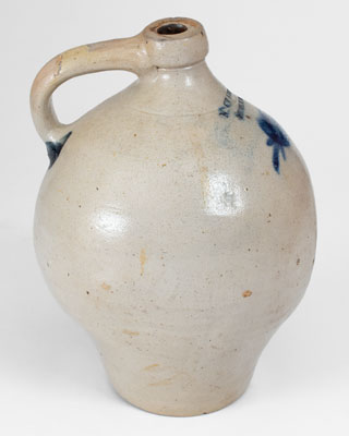 N. CLARK & CO. / LYONS, NY Stoneware Jug w/ Floral Decoration, c1830