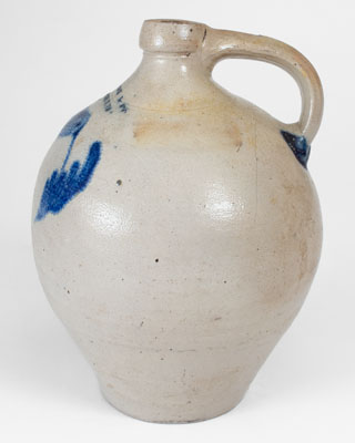 N. CLARK & CO. / LYONS, NY Stoneware Jug w/ Floral Decoration, c1830